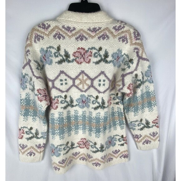 VTG Express Cardigan Women XS Cream Tricot Hand Knit Silk Angora Cottage Soft - Picture 4 of 9